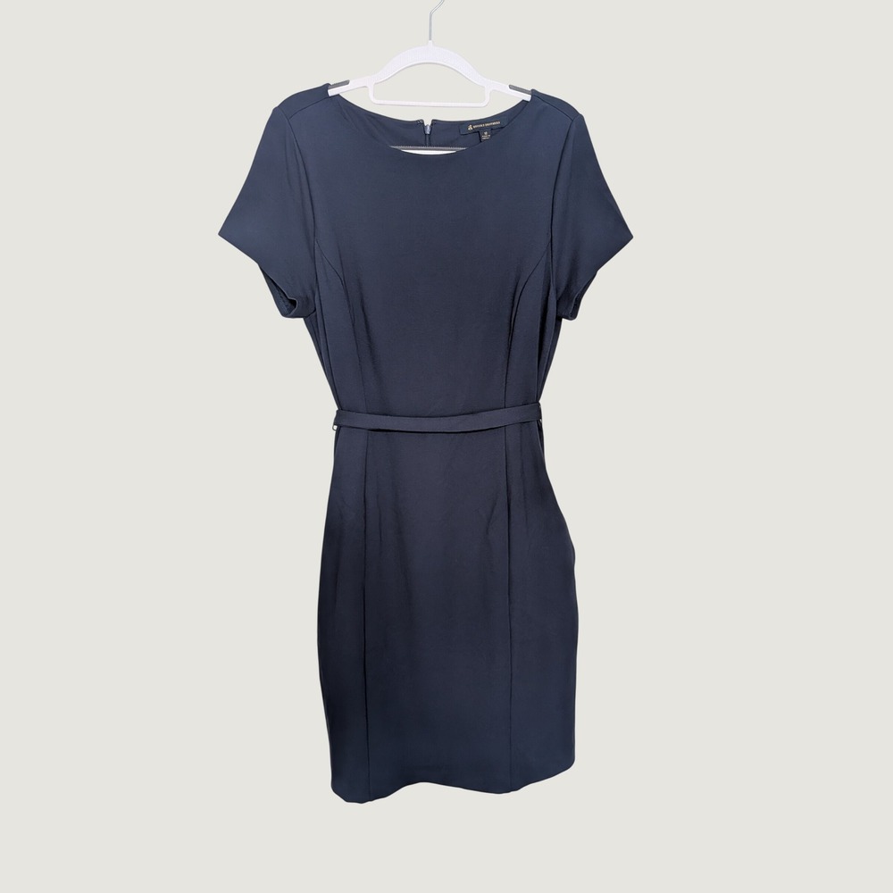 Brooks Brothers‎ Navy Blue Stretch Crepe Short-Sleeve Sheath Dress 10 Office